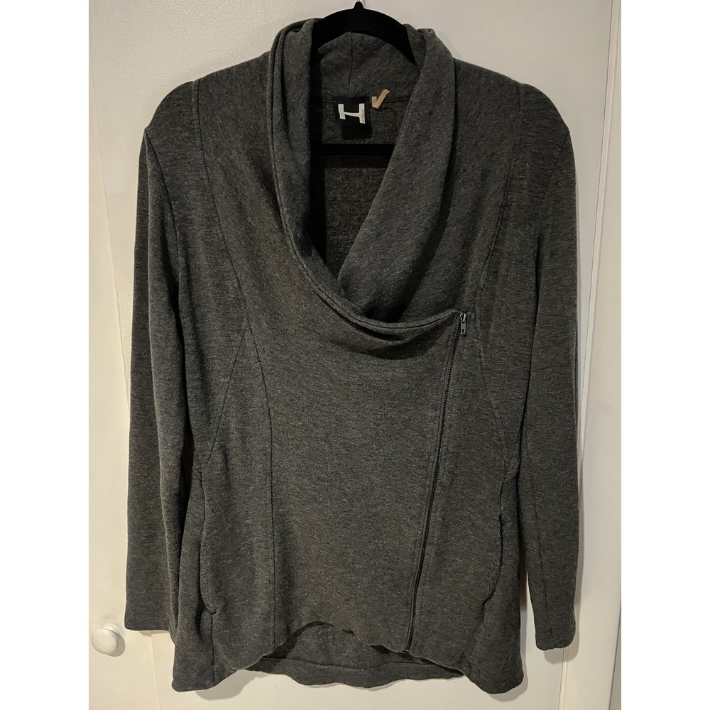 H By Bordeaux Women's Gray Moto Slant Zip Cowl Neck Knit Jacket Small Soft